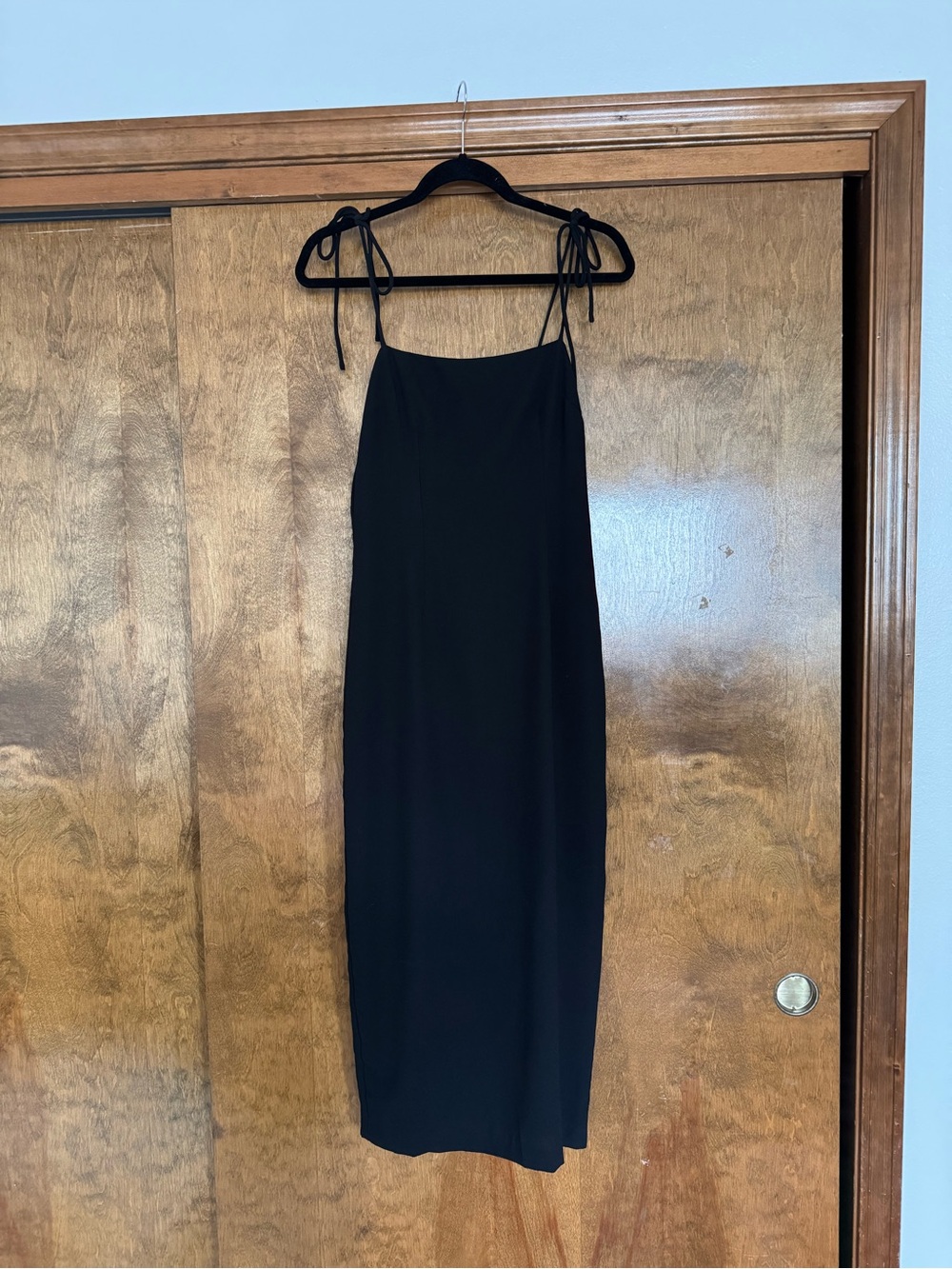Minimal Black Tie-Shoulder Midi Dress